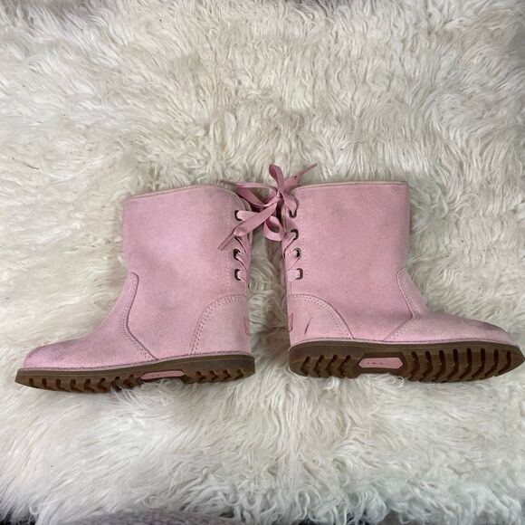 UGG Girls Corene Suede Like Pink Lace Up Back Zip Up Sides Boots Size 9 - Picture 7 of 12